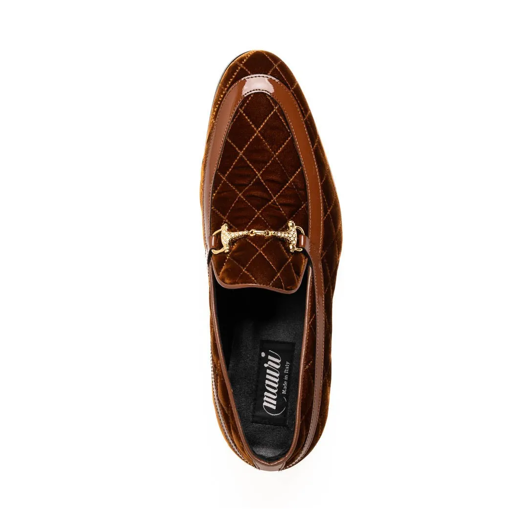 Mauri Shoes Mauri Allure en Cognac Mocassins à bride métallique pour homme en velours matelassé et cuir verni
