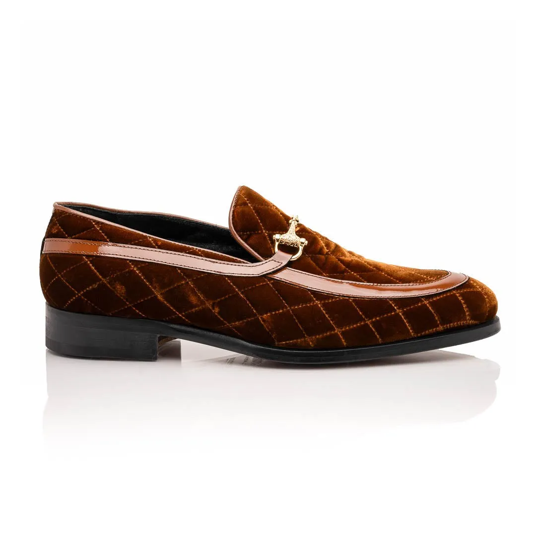 Mauri Shoes Mauri Allure en Cognac Mocassins à bride métallique pour homme en velours matelassé et cuir verni