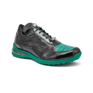 Mauri Shoes Mauri Bubble in Black / Leaf Green Mens Exotic Crocodile / Patent Embossed Leather Casual Sneakers