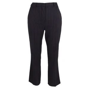 Pantalon droit à pinces en laine bleu marine à rayures fines Max Mara
