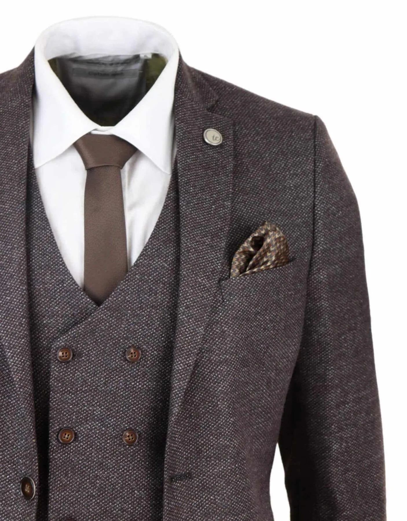 Costume 3 pièces en laine marron pour homme, à double boutonnage, style Tweed Peaky Blinders des années 1920