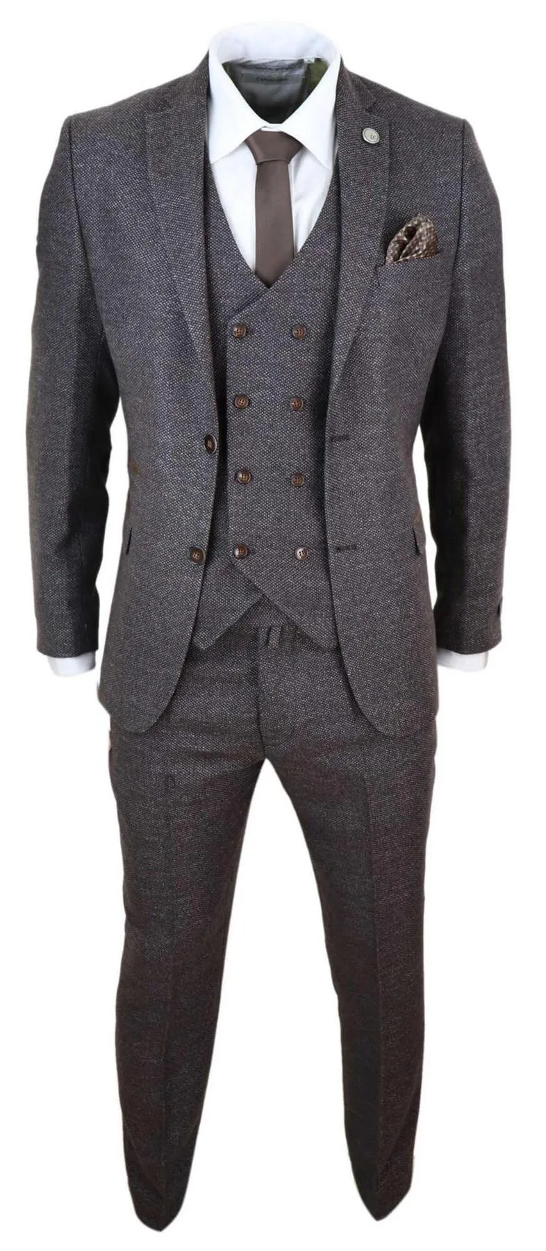 Costume 3 pièces en laine marron pour homme, à double boutonnage, style Tweed Peaky Blinders des années 1920