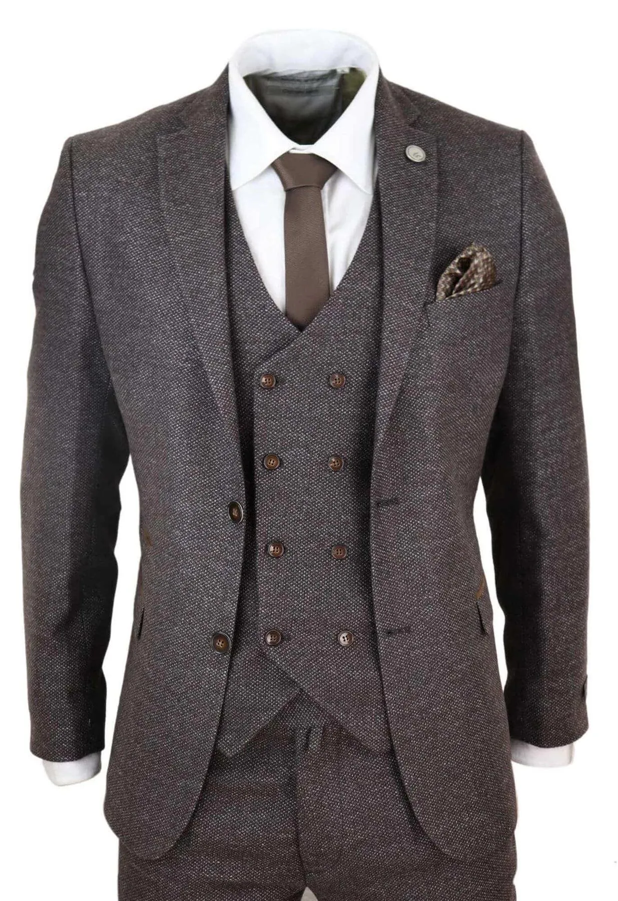 Costume 3 pièces en laine marron pour homme, à double boutonnage, style Tweed Peaky Blinders des années 1920