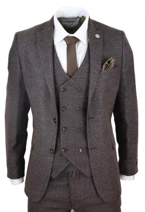 Costume 3 pièces en laine marron pour homme, à double boutonnage, style Tweed Peaky Blinders des années 1920