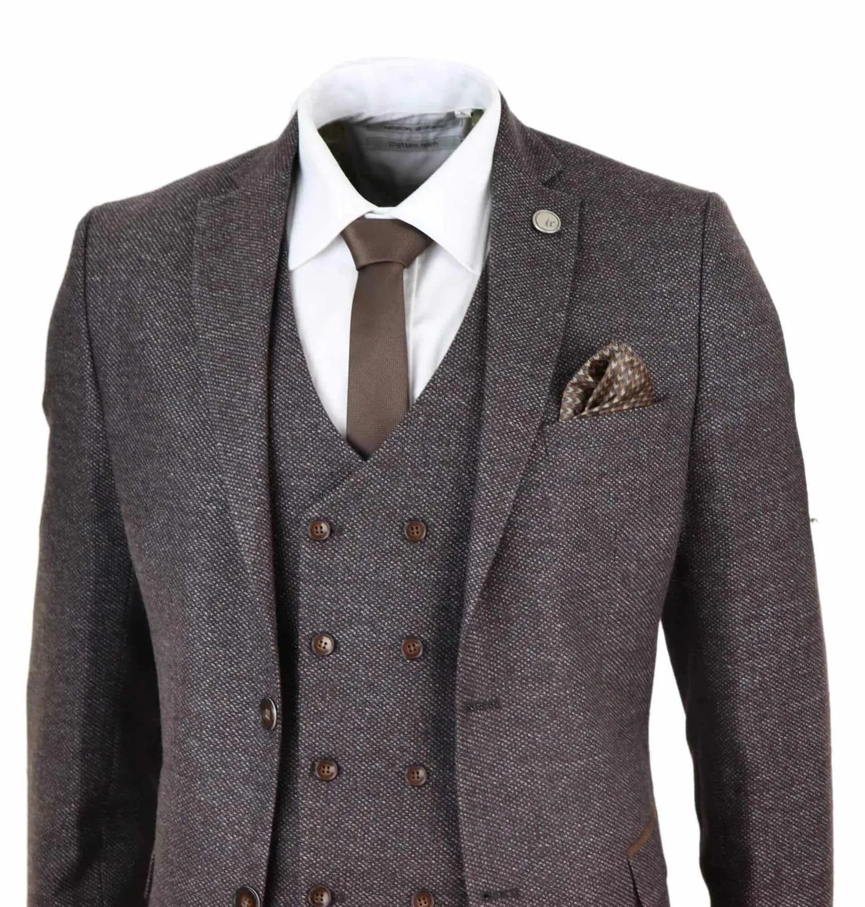 Costume 3 pièces en laine marron pour homme, à double boutonnage, style Tweed Peaky Blinders des années 1920