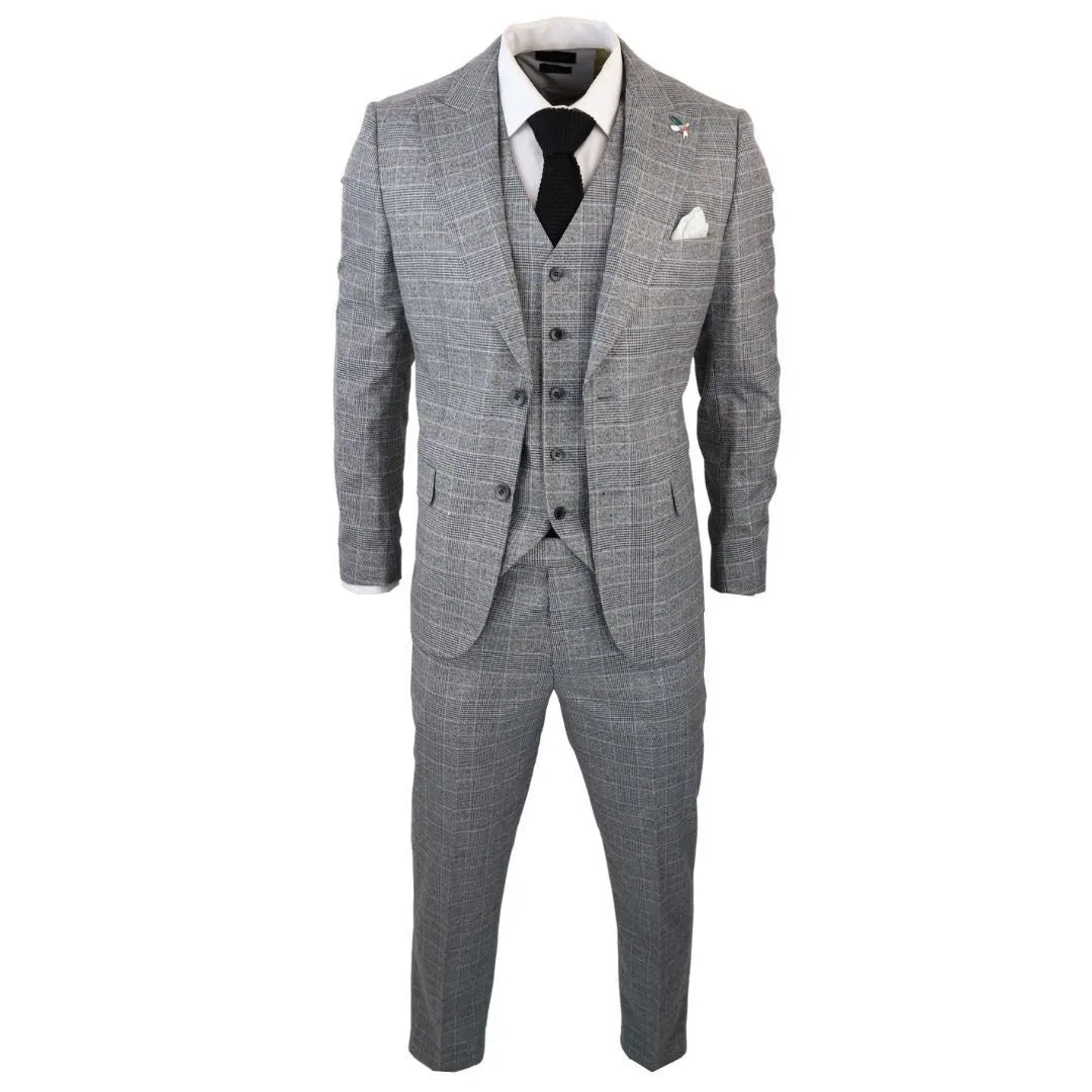 Costume 3 pièces Prince de Galles à carreaux gris pour homme