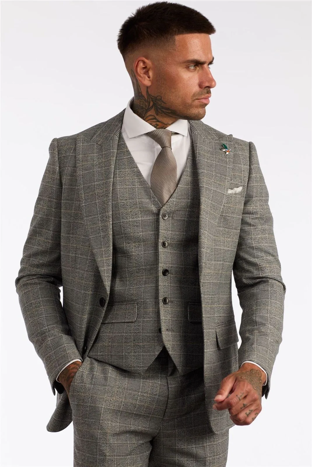 Costume 3 pièces Prince de Galles à carreaux gris pour homme