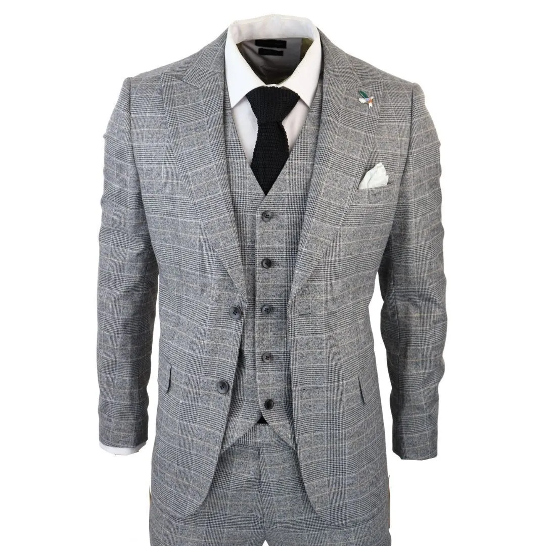 Costume 3 pièces Prince de Galles à carreaux gris pour homme