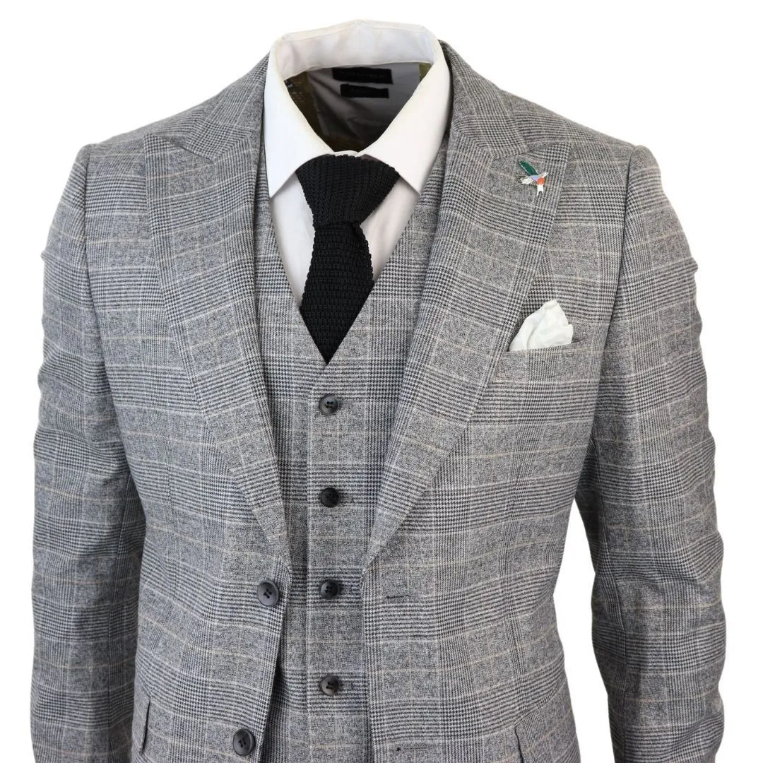 Costume 3 pièces Prince de Galles à carreaux gris pour homme