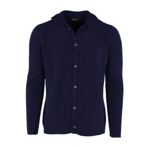 Cardigan-Blazer en Bouclé Cachemire et Soie Mykonos pour Homme en Bleu Marine Foncé