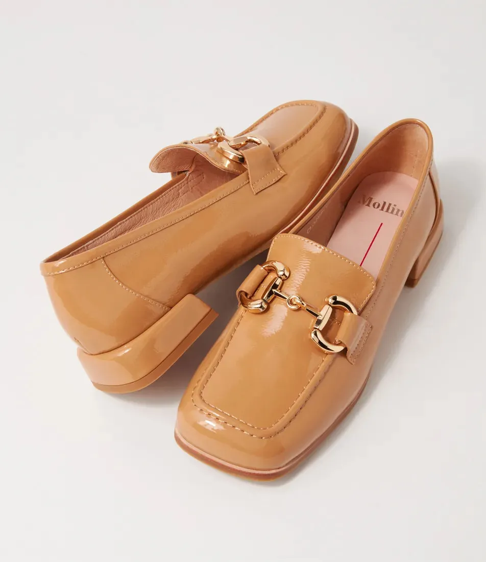 Mollini Clozer Mocassin Camel en Cuir Patiné Froissé_Mollini
