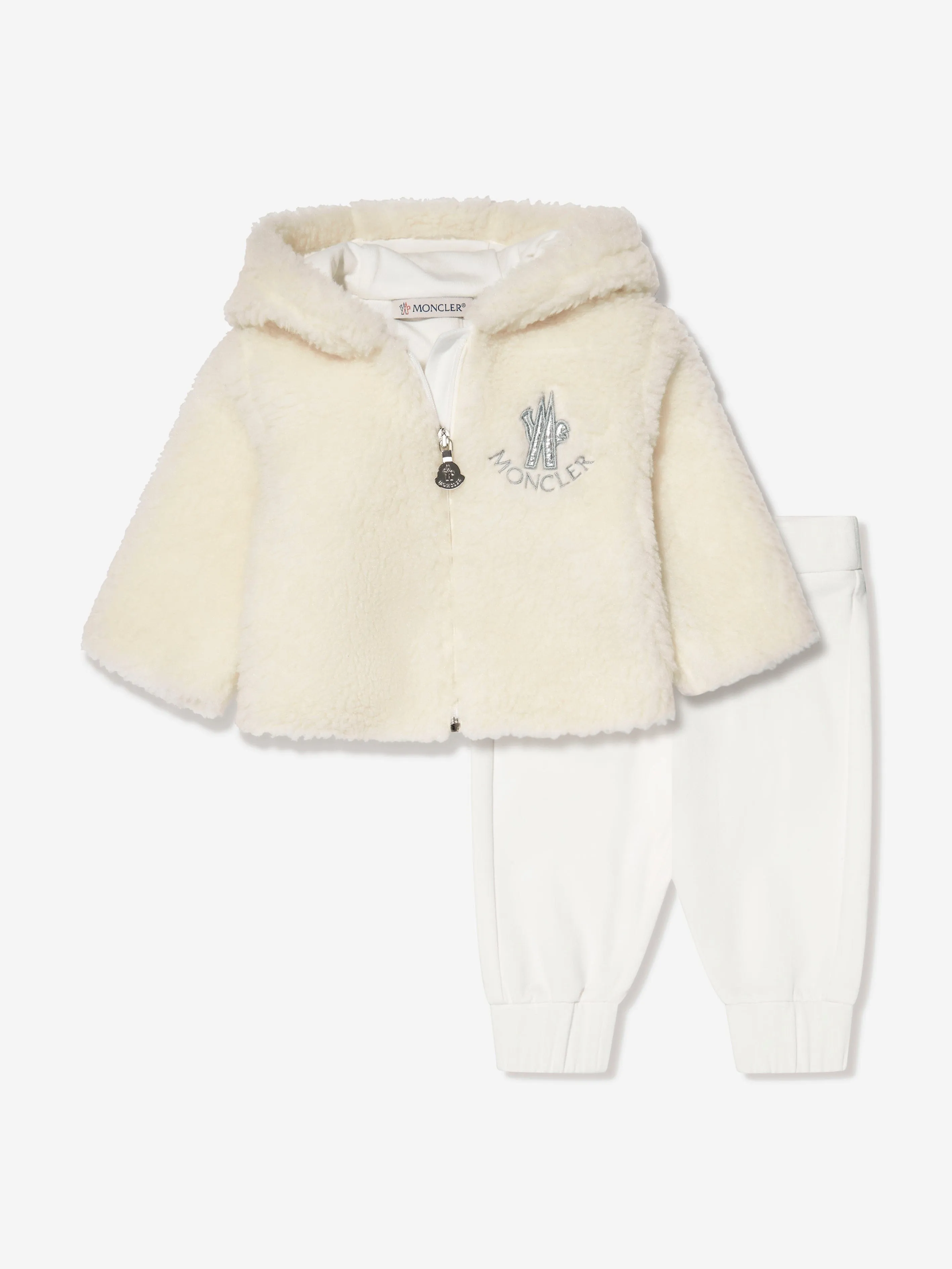 Ensemble Zip et Pantalon en Fausse Fourrure Moncler Enfant Bébé en Ivoire