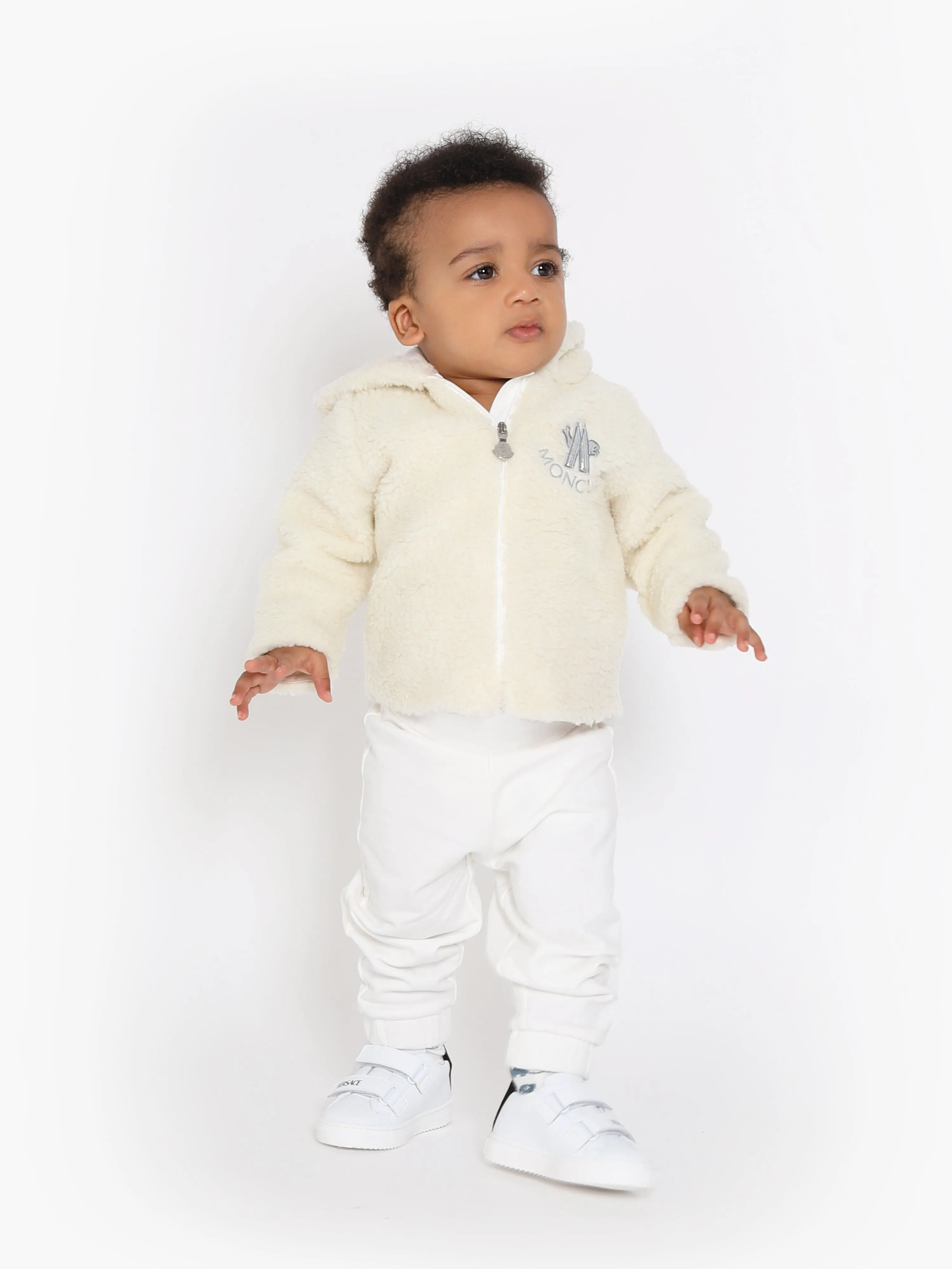 Ensemble Zip et Pantalon en Fausse Fourrure Moncler Enfant Bébé en Ivoire