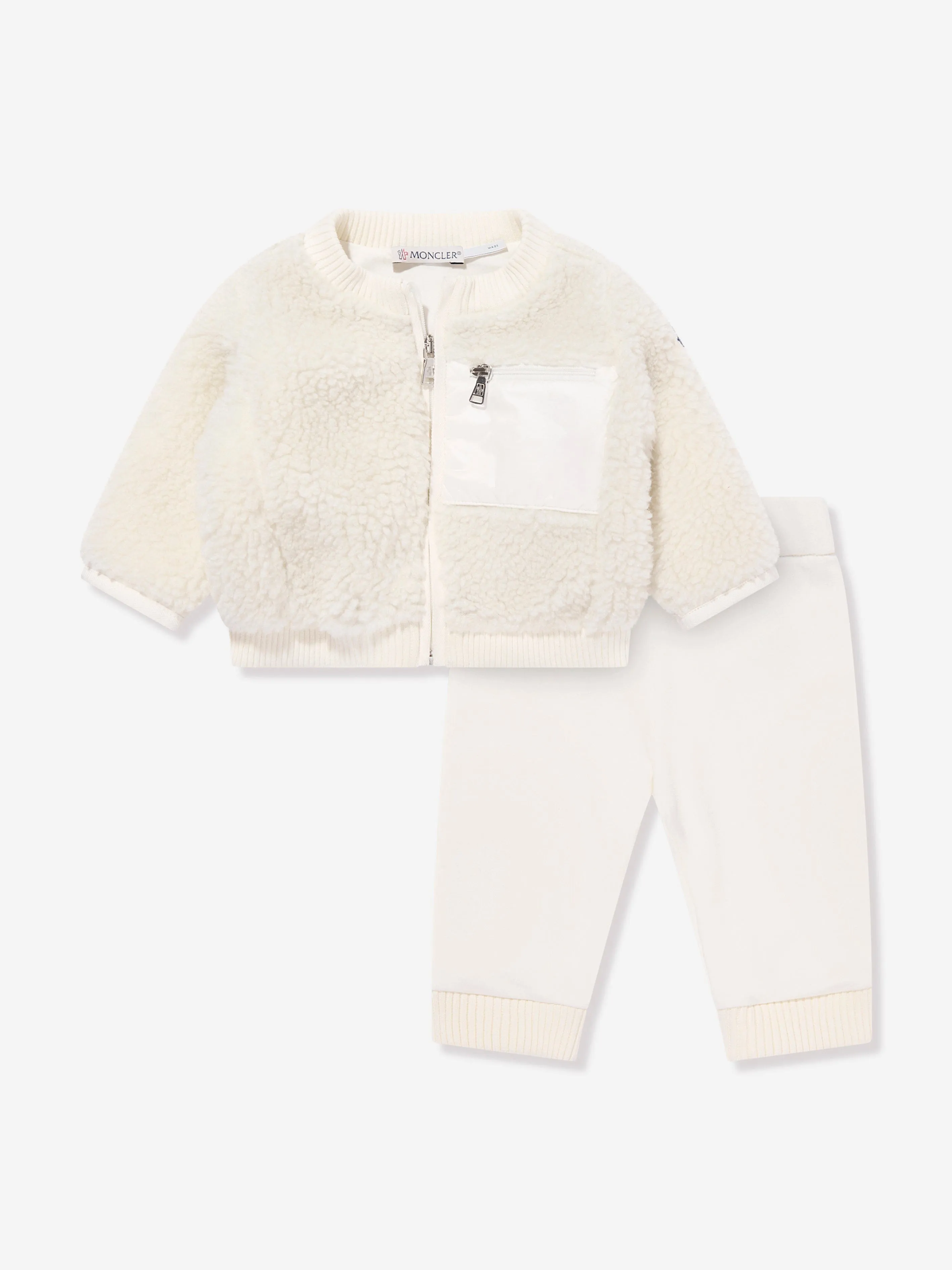 Moncler Enfant Baby Teddy Combinaison à Capuche en Polaire Ivoire