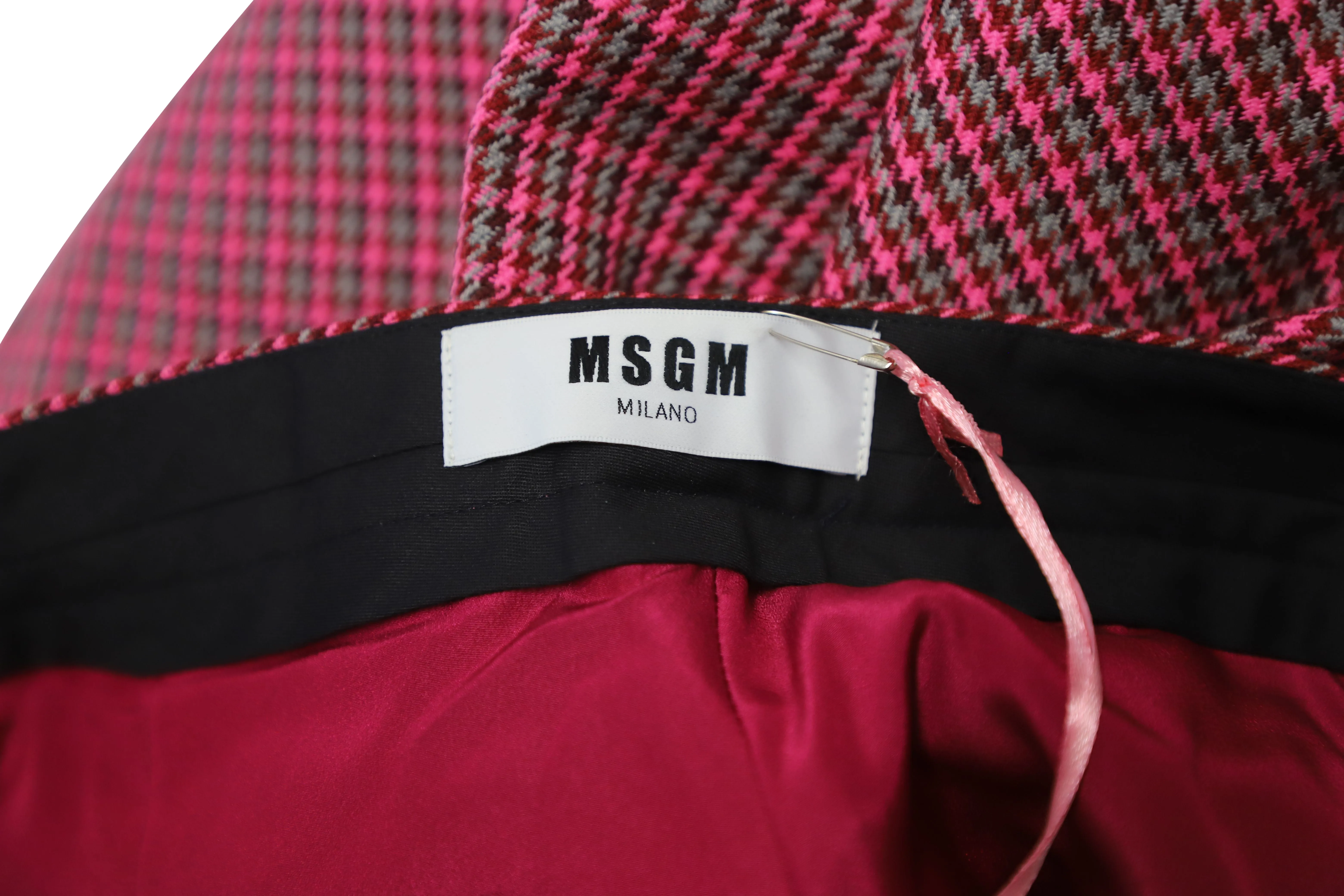 MSGM Pantalon tailleur court en laine rouge à motif pied-de-poule