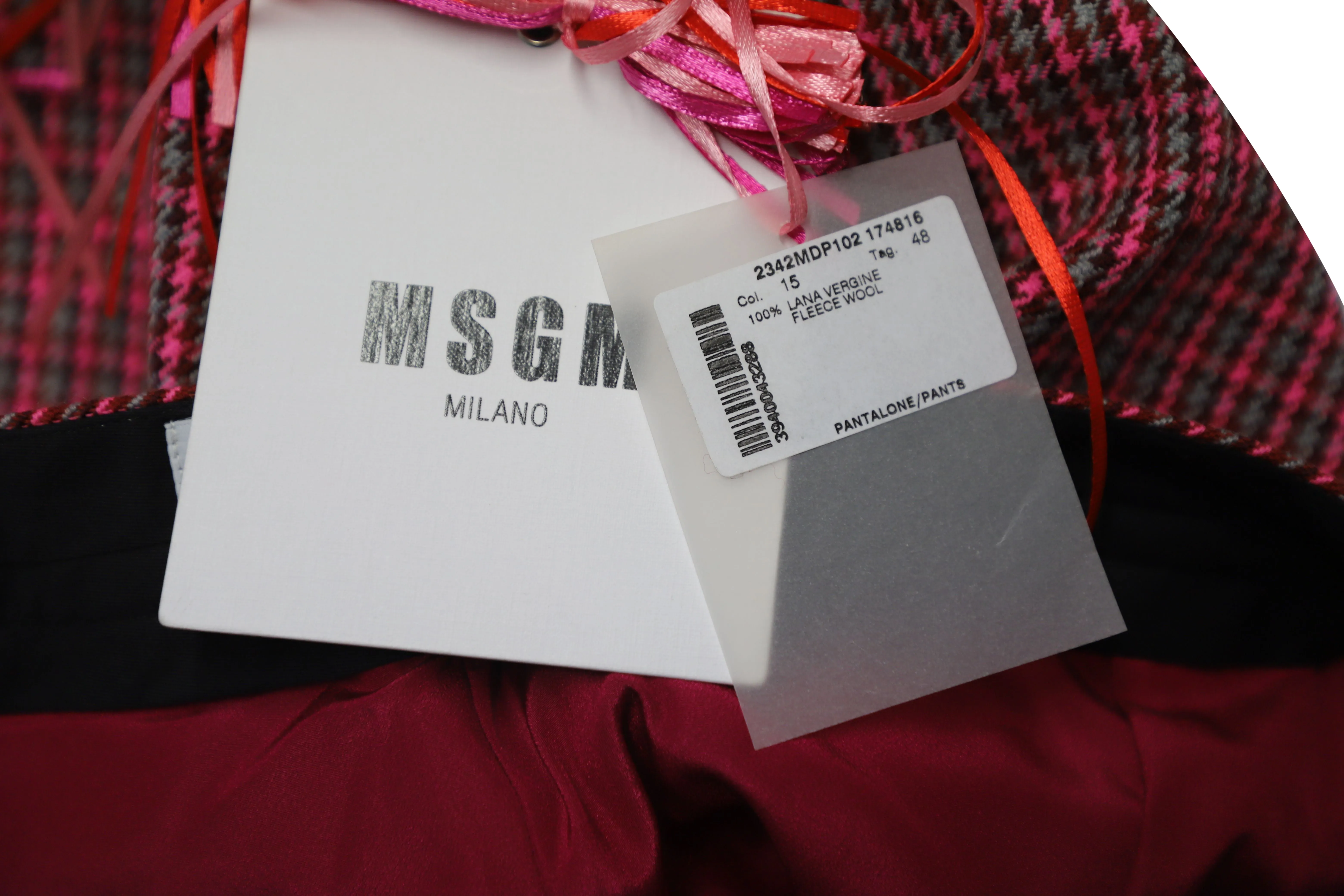 MSGM Pantalon tailleur court en laine rouge à motif pied-de-poule
