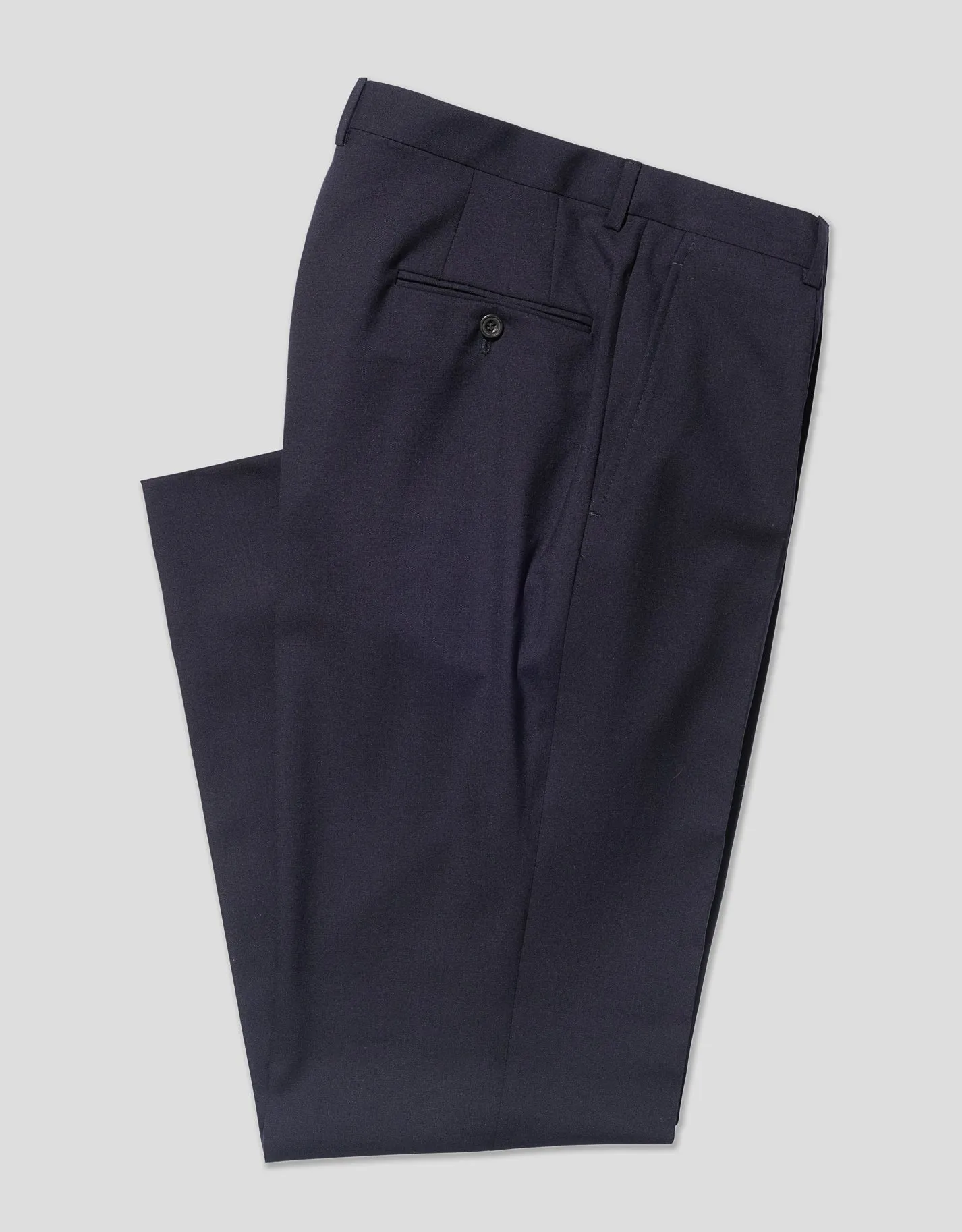 PANTALON EN LAINE À PLI SIMPLE MARINE