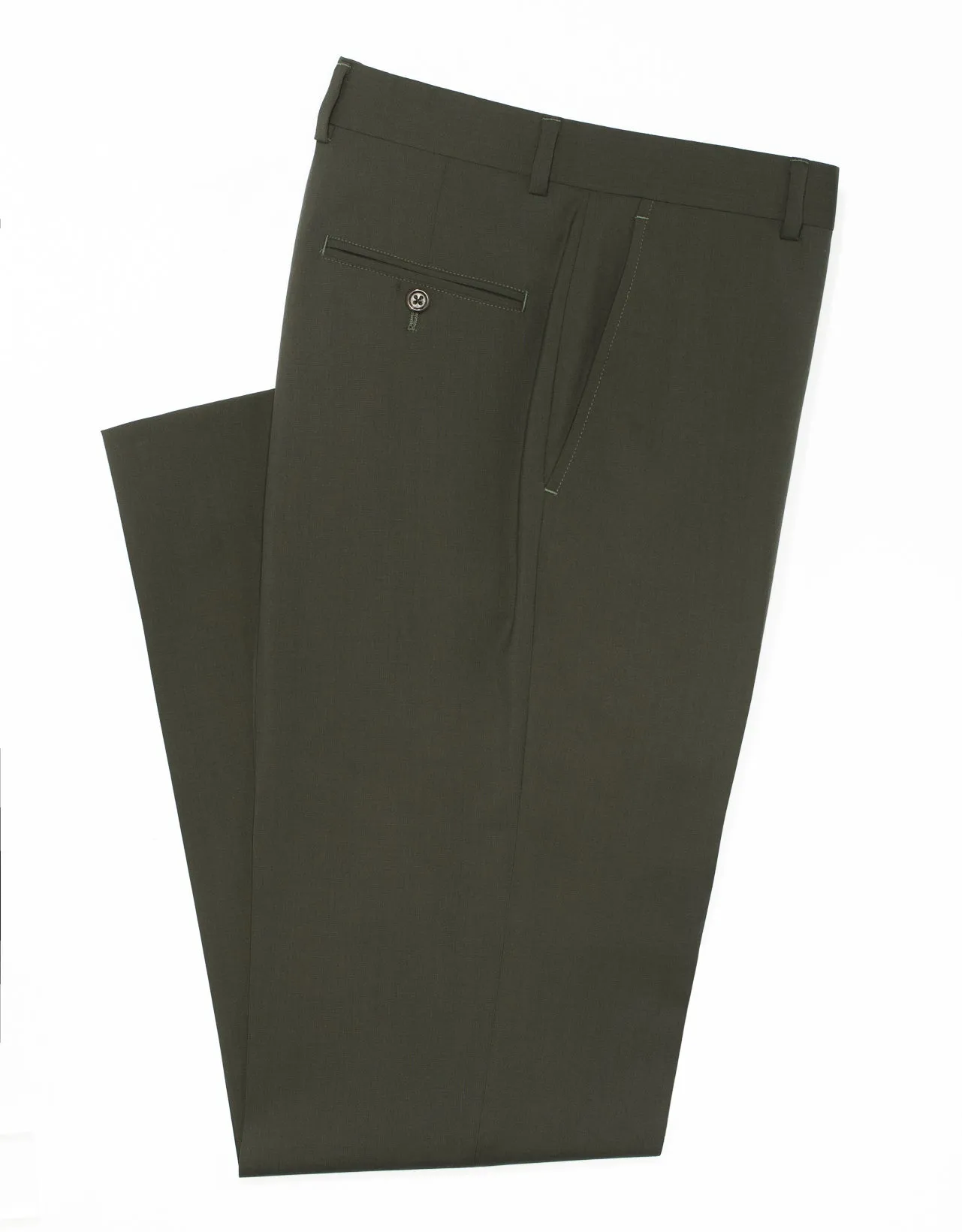 PANTALON EN LAINE TROPICALE OLIVE