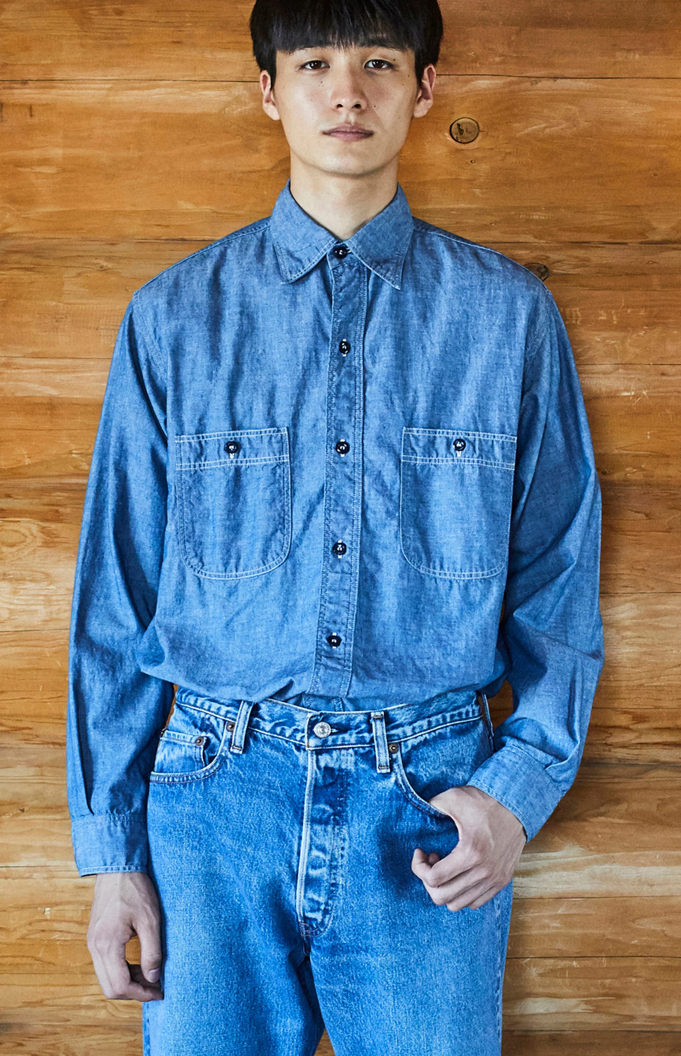 Chemise de travail vintage orSlow en chambray - Chambray