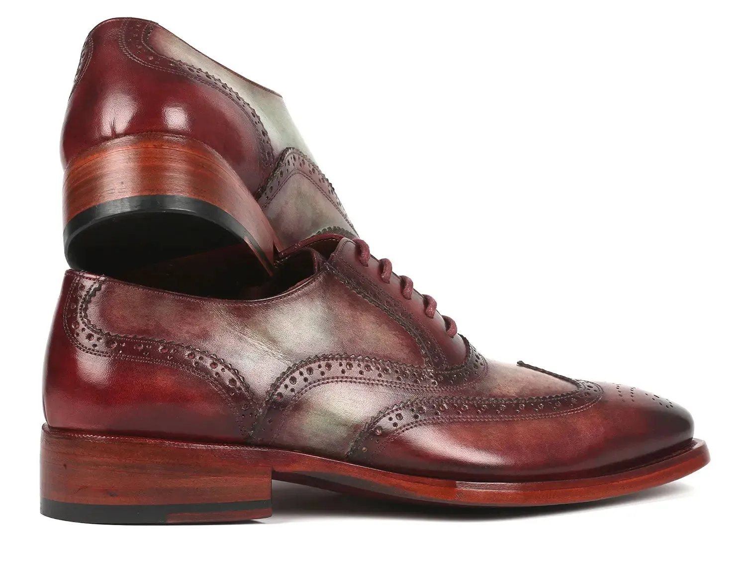 Paul Parkman Chaussures Paul Parkman Oxfords à bout effilé bicolores pour hommes avec couture Goodyear en vert et bordeaux