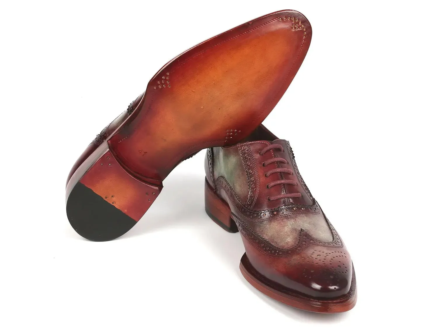 Paul Parkman Chaussures Paul Parkman Oxfords à bout effilé bicolores pour hommes avec couture Goodyear en vert et bordeaux