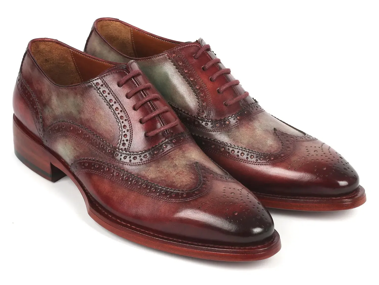 Paul Parkman Chaussures Paul Parkman Oxfords à bout effilé bicolores pour hommes avec couture Goodyear en vert et bordeaux