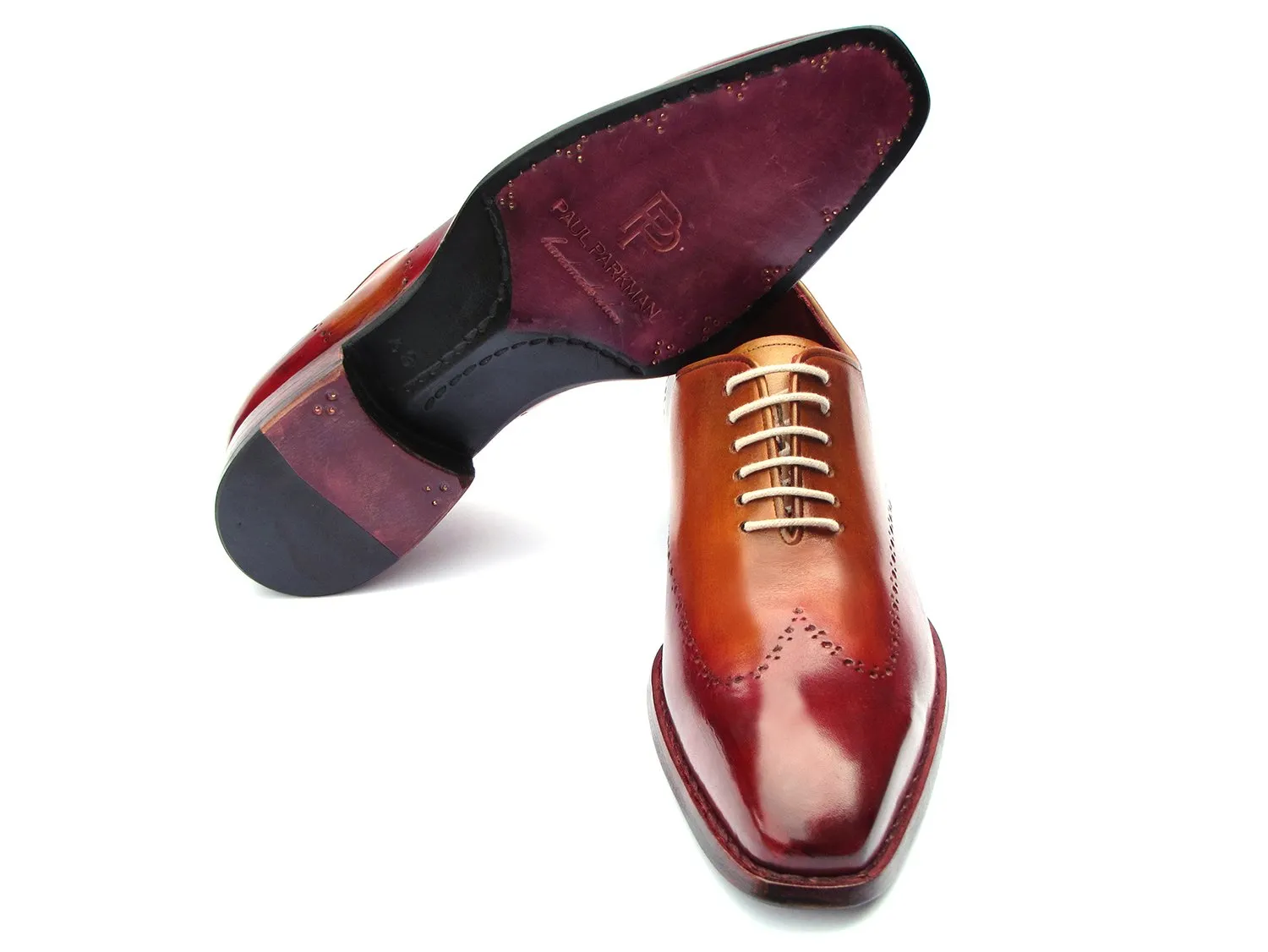 Paul Parkman Chaussures Paul Parkman Oxfords Wingtip Goodyear Welted en Bordeaux & Camel