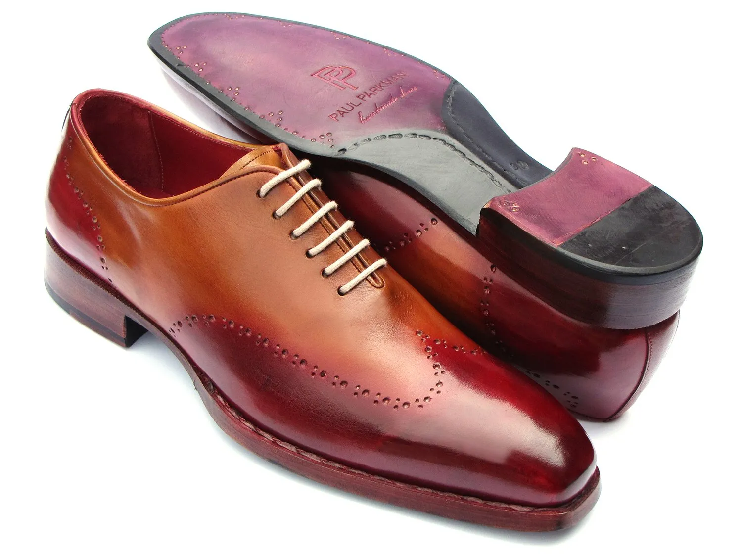 Paul Parkman Chaussures Paul Parkman Oxfords Wingtip Goodyear Welted en Bordeaux & Camel