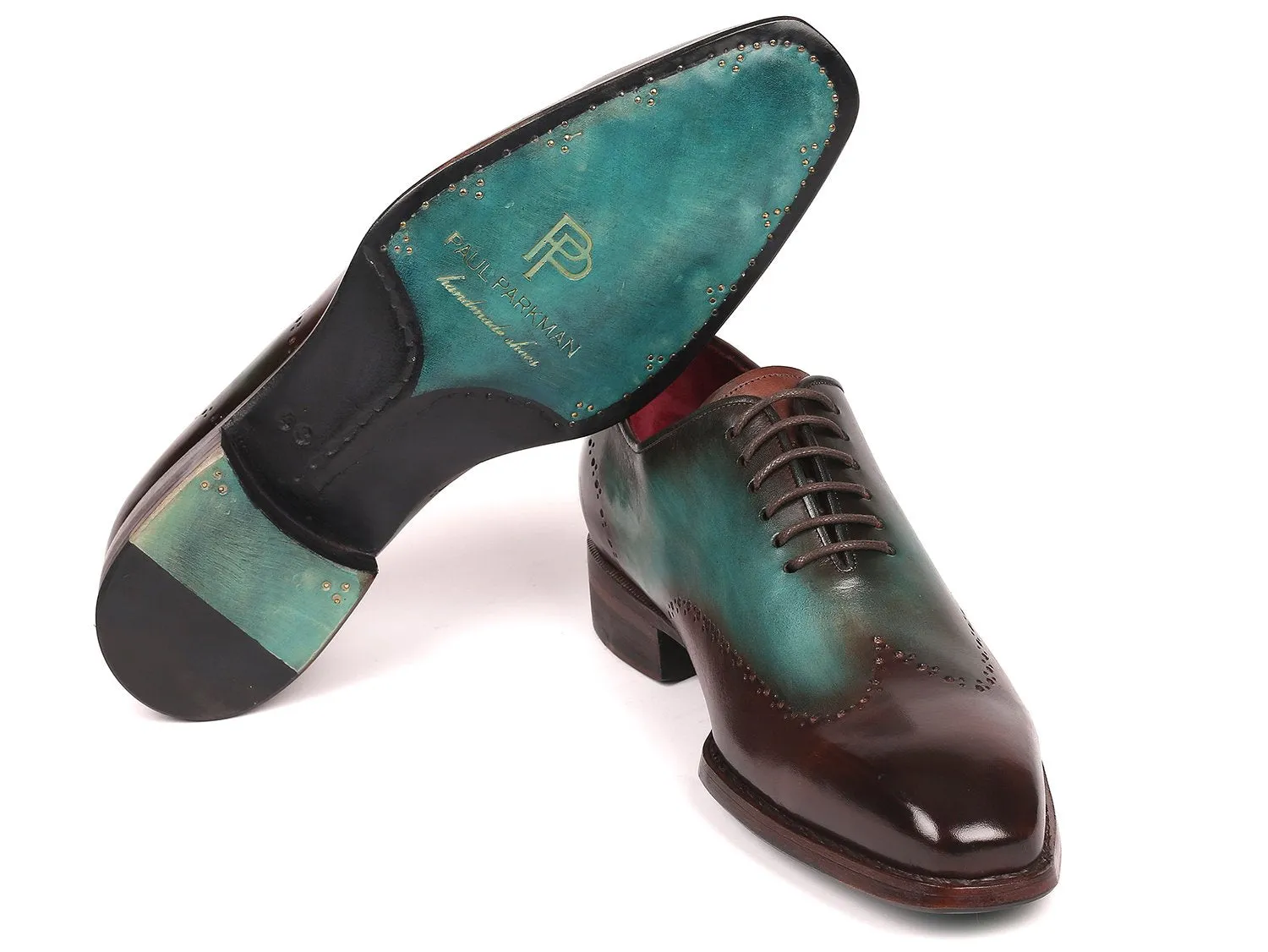 Paul Parkman Chaussures Paul Parkman Oxfords Wingtip Goodyear Welted en Marron & Turquoise