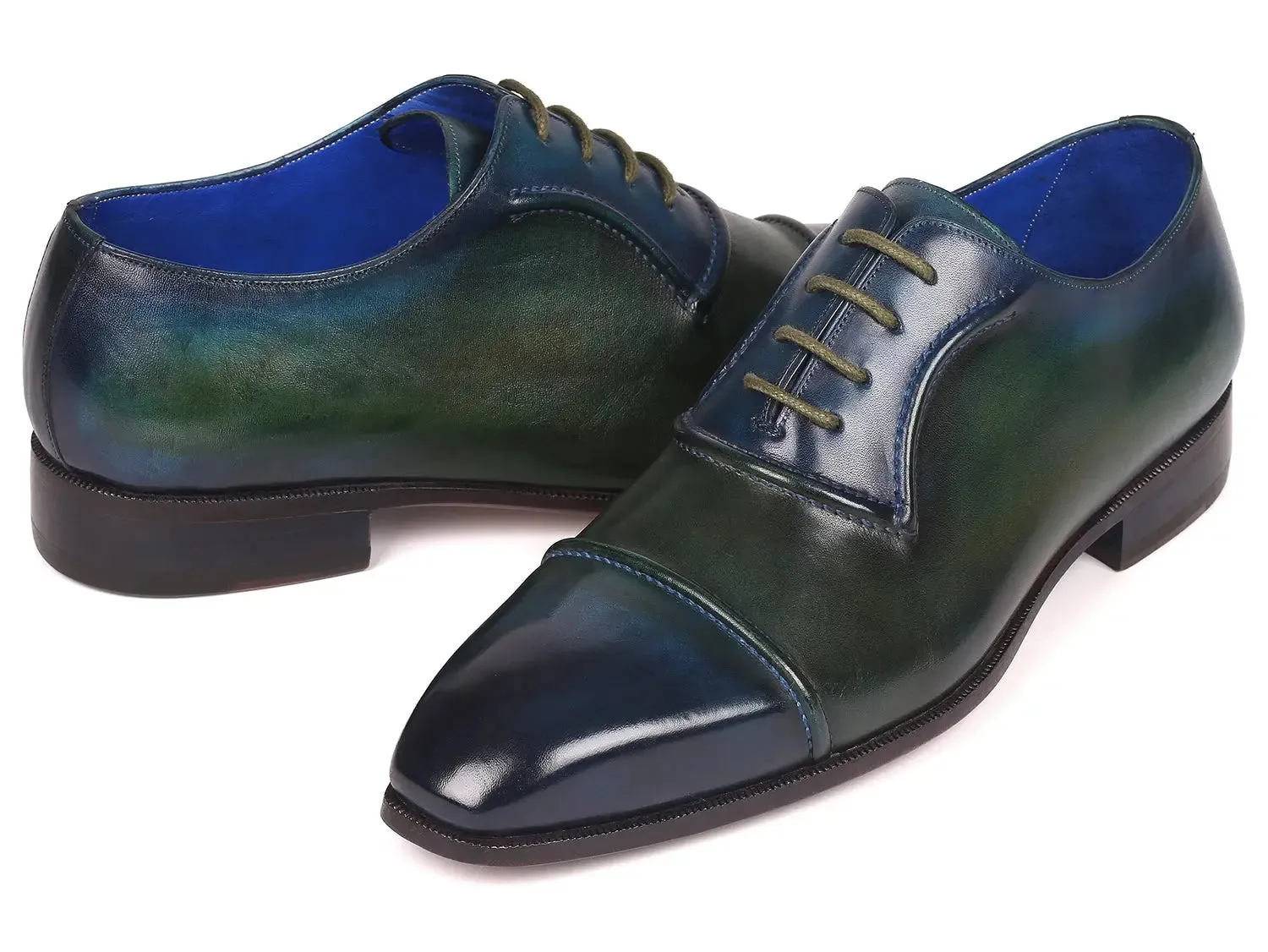 Paul Parkman Chaussures Paul Parkman Oxfords à bout capuchon pour hommes en bleu et vert