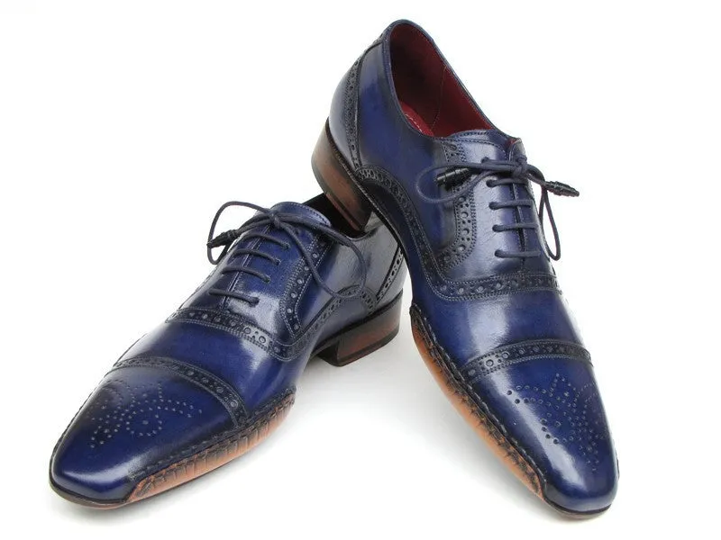 Paul Parkman Chaussures Paul Parkman Oxfords en Cuir Peint à la Main pour Homme avec Bout Rond en Bleu Marine