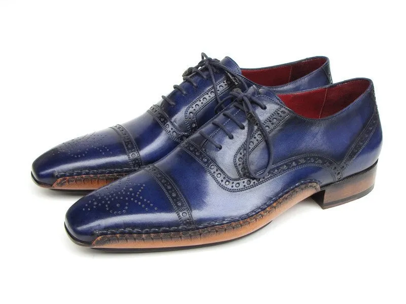 Paul Parkman Chaussures Paul Parkman Oxfords en Cuir Peint à la Main pour Homme avec Bout Rond en Bleu Marine