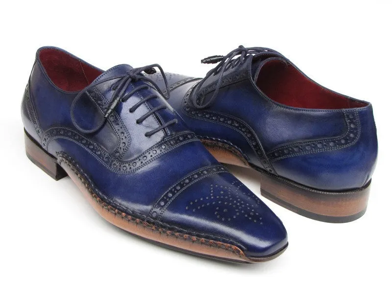 Paul Parkman Chaussures Paul Parkman Oxfords en Cuir Peint à la Main pour Homme avec Bout Rond en Bleu Marine