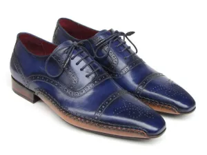 Paul Parkman Chaussures Paul Parkman Oxfords en Cuir Peint à la Main pour Homme avec Bout Rond en Bleu Marine