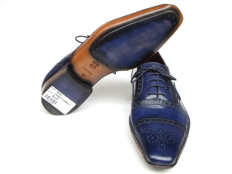 Paul Parkman Chaussures Paul Parkman Oxfords en Cuir Peint à la Main pour Homme avec Bout Rond en Bleu Marine