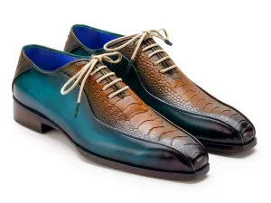 Paul Parkman Chaussures Paul Parkman Oxfords à bout bicyclette en cuir d'autruche authentique pour hommes en vert et marron