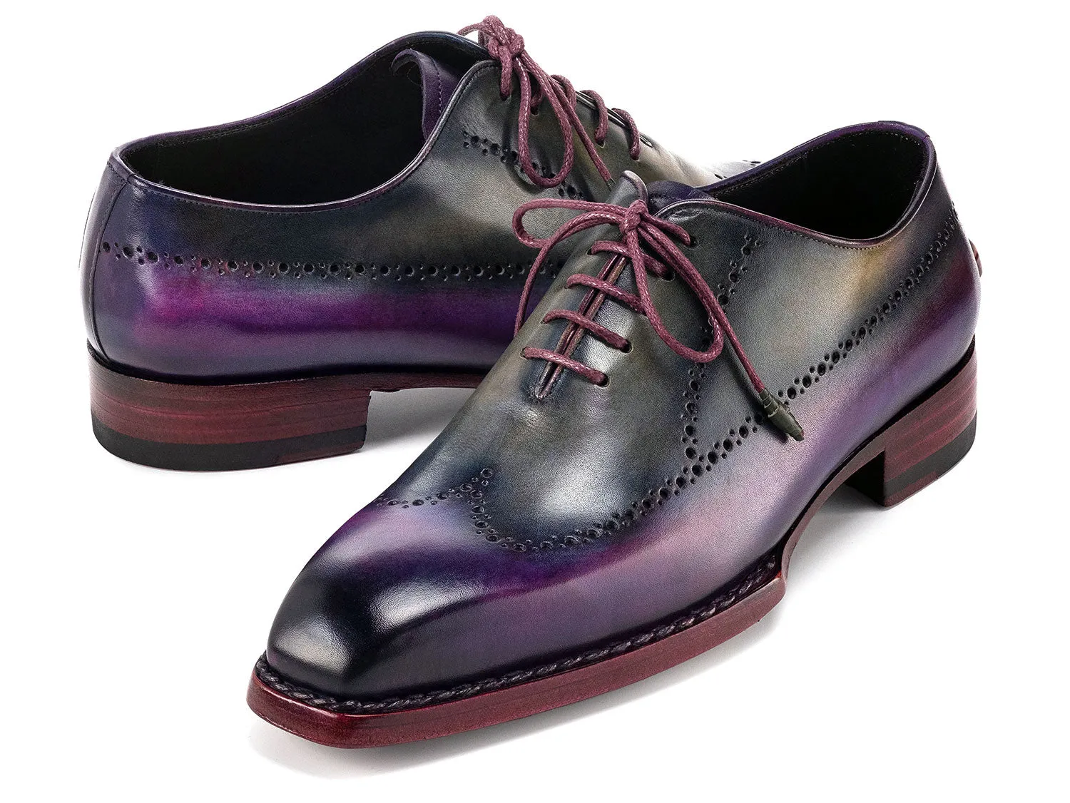 Paul Parkman Chaussures Paul Parkman Oxfords à bout effilé Goodyear Welted pour hommes en violet et gris
