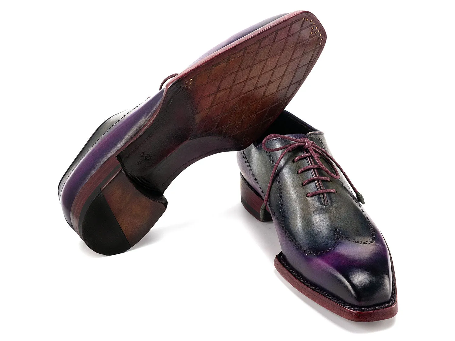 Paul Parkman Chaussures Paul Parkman Oxfords à bout effilé Goodyear Welted pour hommes en violet et gris