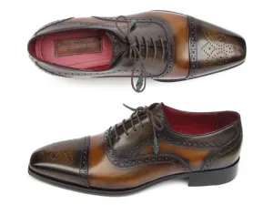 Paul Parkman Chaussures Paul Parkman Oxfords à bout captif en cuir peint à la main pour hommes en camel et olive