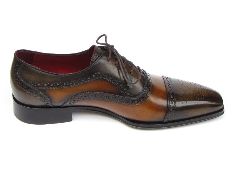 Paul Parkman Chaussures Paul Parkman Oxfords à bout captif en cuir peint à la main pour hommes en camel et olive