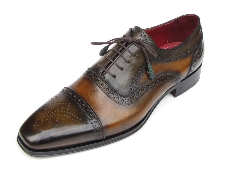 Paul Parkman Chaussures Paul Parkman Oxfords à bout captif en cuir peint à la main pour hommes en camel et olive
