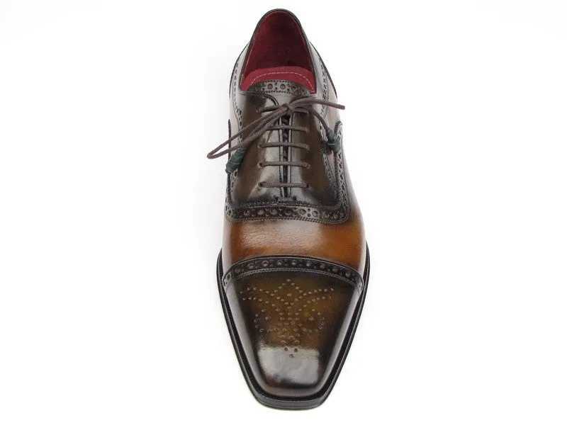 Paul Parkman Chaussures Paul Parkman Oxfords à bout captif en cuir peint à la main pour hommes en camel et olive