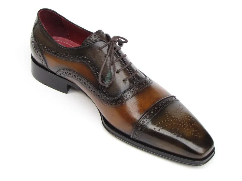 Paul Parkman Chaussures Paul Parkman Oxfords à bout captif en cuir peint à la main pour hommes en camel et olive