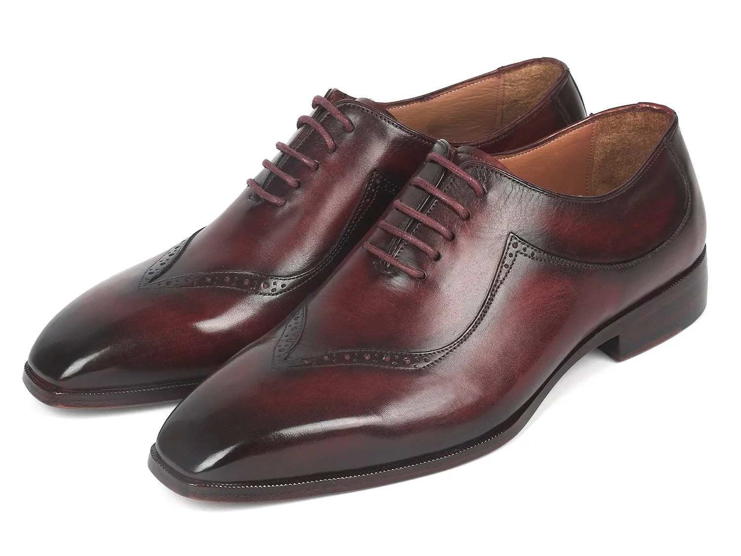 Paul Parkman Chaussures Paul Parkman Oxfords pour Hommes Peints à la Main en Bordeaux Foncé