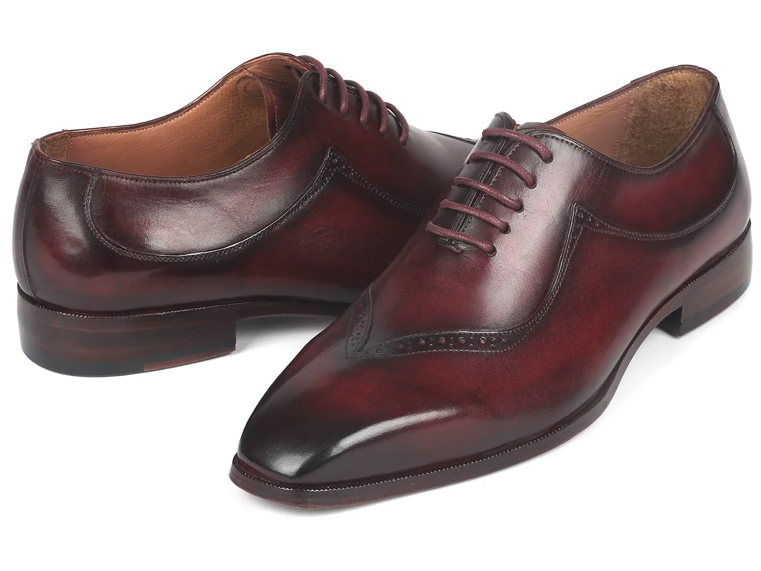 Paul Parkman Chaussures Paul Parkman Oxfords pour Hommes Peints à la Main en Bordeaux Foncé