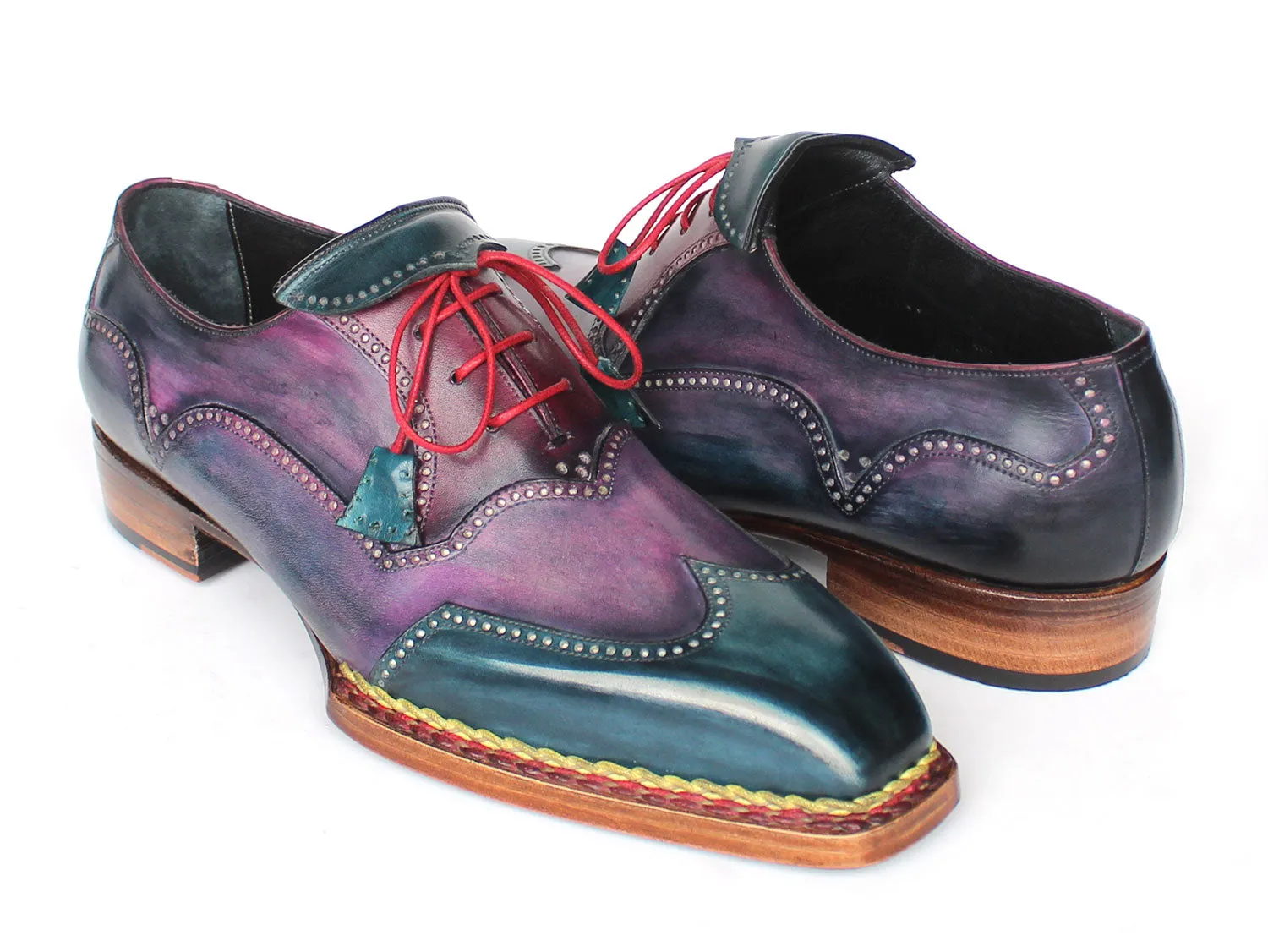 Chaussures Paul Parkman Chaussures Oxford à Bout Riche Homme Paul Parkman avec Couture Norvégienne et Embout Ailé en Violet et Bleu