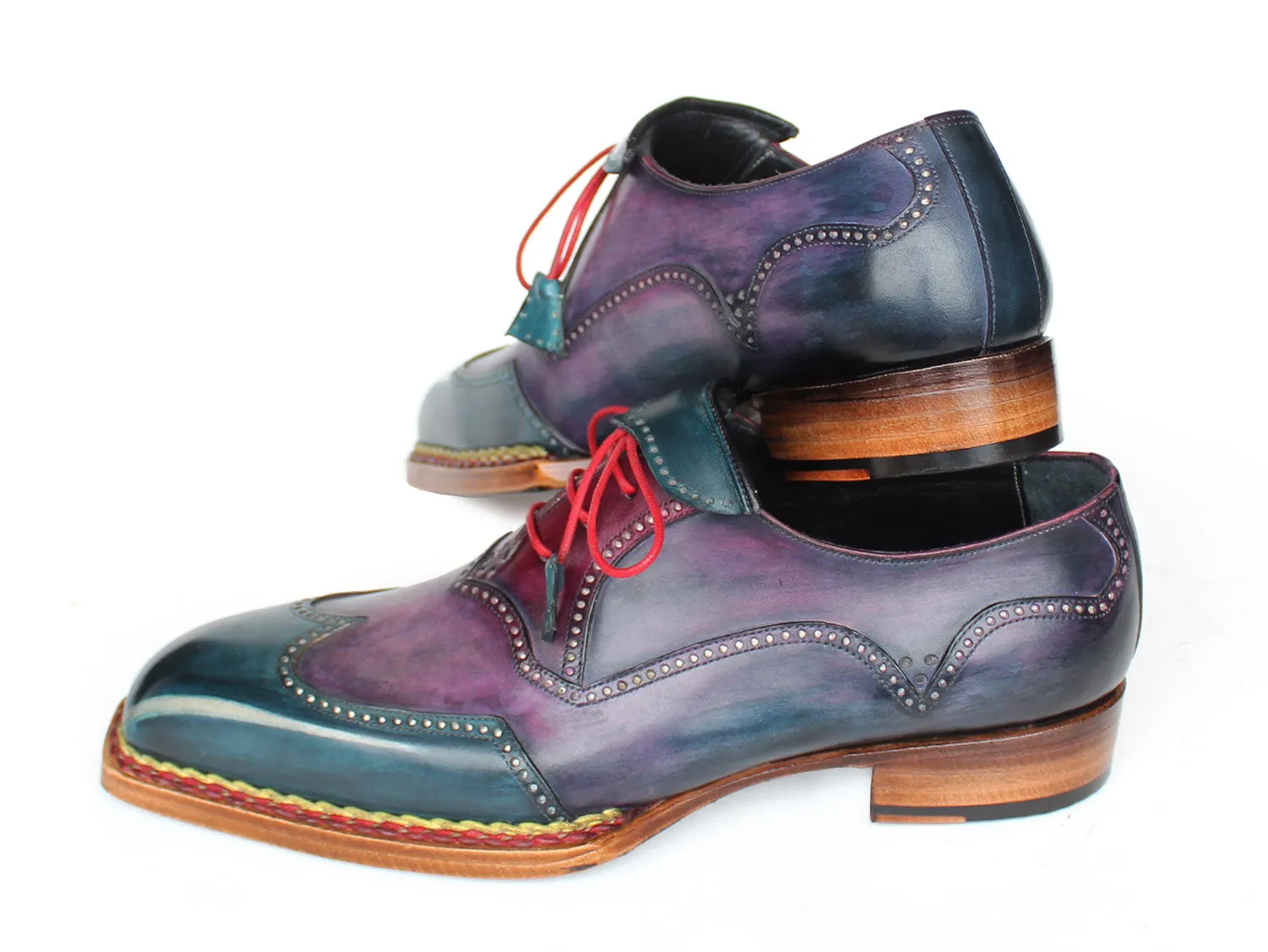 Chaussures Paul Parkman Chaussures Oxford à Bout Riche Homme Paul Parkman avec Couture Norvégienne et Embout Ailé en Violet et Bleu