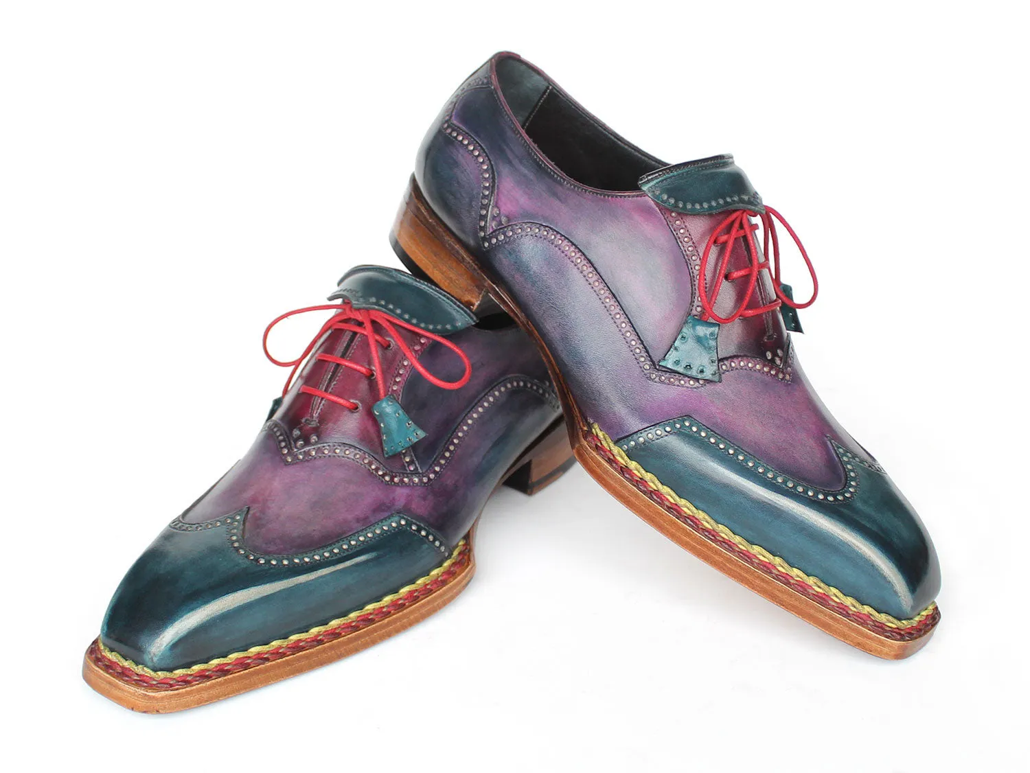 Chaussures Paul Parkman Chaussures Oxford à Bout Riche Homme Paul Parkman avec Couture Norvégienne et Embout Ailé en Violet et Bleu