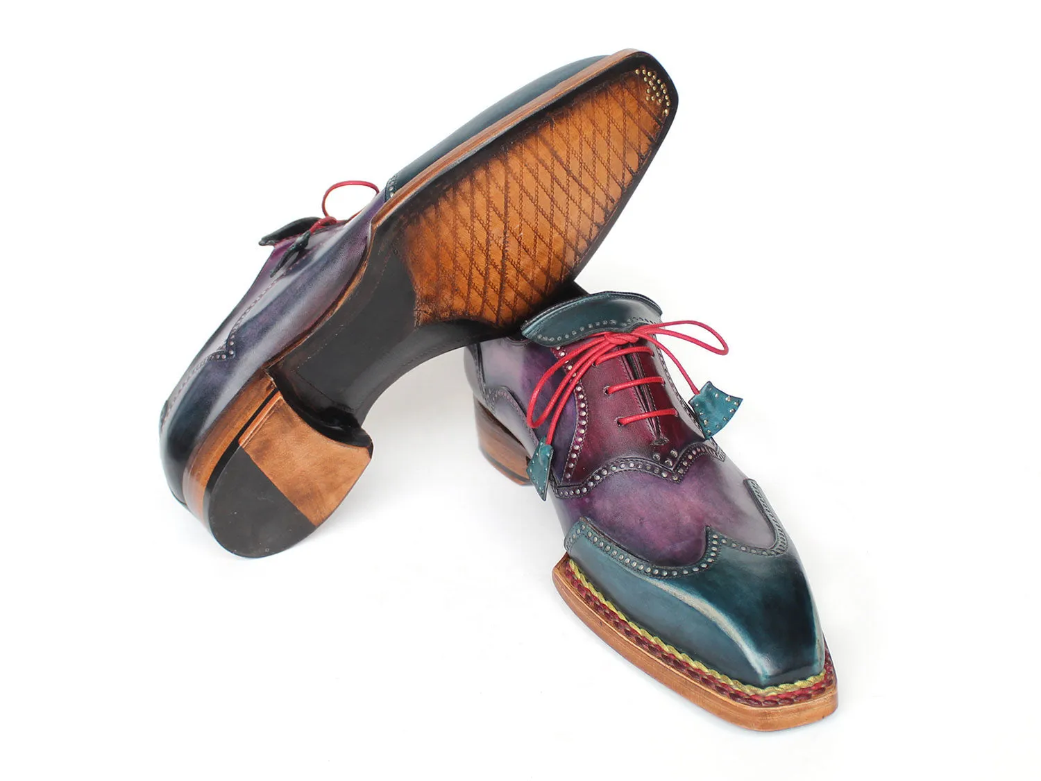 Chaussures Paul Parkman Chaussures Oxford à Bout Riche Homme Paul Parkman avec Couture Norvégienne et Embout Ailé en Violet et Bleu