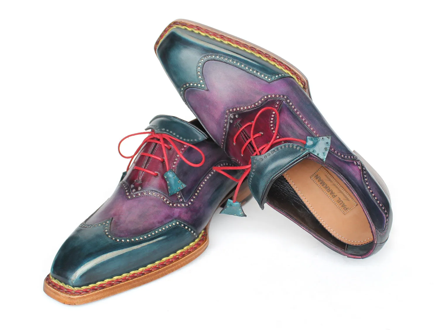 Chaussures Paul Parkman Chaussures Oxford à Bout Riche Homme Paul Parkman avec Couture Norvégienne et Embout Ailé en Violet et Bleu